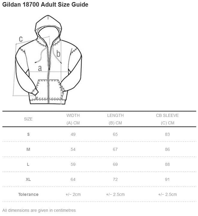 Gildan 18700 8.0oz Heavy Blend Vintage Classic Adult Full Zip Hooded Sweatshirt Size Chart