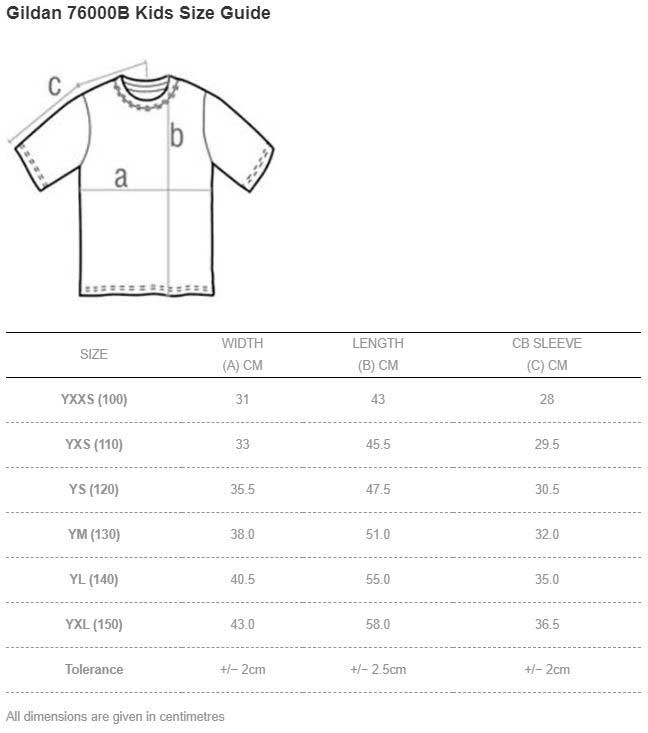 Gildan 76000B Premium Cotton Youth T-Shirt Size Chart