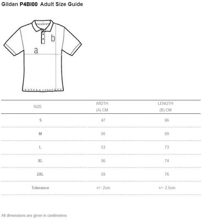 Gildan P4BI00 Adult Performance 4.6oz Mesh Polo Shirt Size Chart
