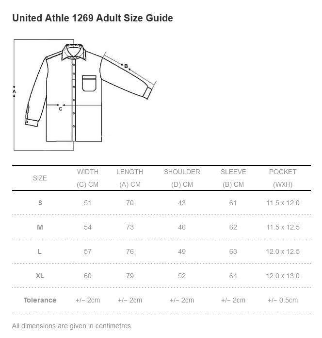 United Athle 1269-01 Men's Long Sleeve Oxford Shirt Size Chart