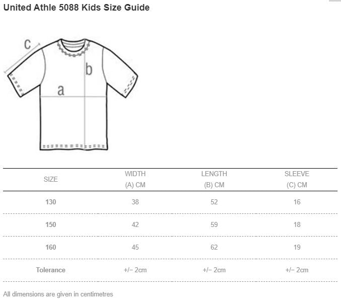 United Athle 5088-02 Dry silky touch Kids T-shirt Size Chart