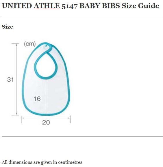 United Athle 5147-02 5.6oz Baby Bib Size Chart