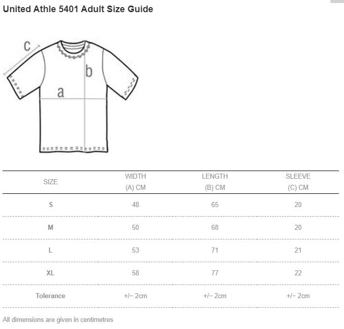 United Athle 5401-01 5.0oz Adult Cotton T-shirt Size Chart