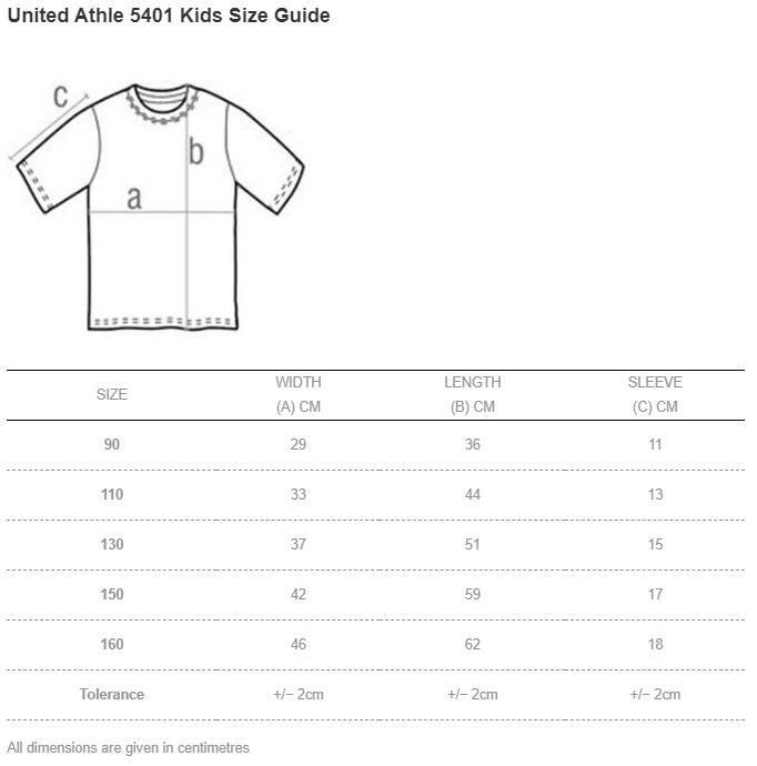 United Athle 5401-02 5.0oz Kids Cotton T-shirt Size Chart