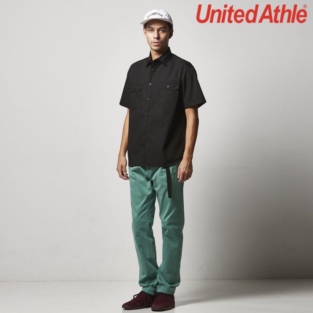 穿 002 黑色 高度 182厘米 尺寸 L - United Athle 1772-01 T/C 短袖有袋工作襯衫